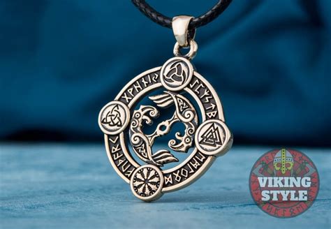 Huginn & Muninn Pendant - Norse Symbols, Bronze — VikingStyle