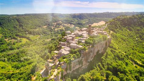 Panoramic Aerial View of Civita Di Bagnoregio from a Flying Drone ...