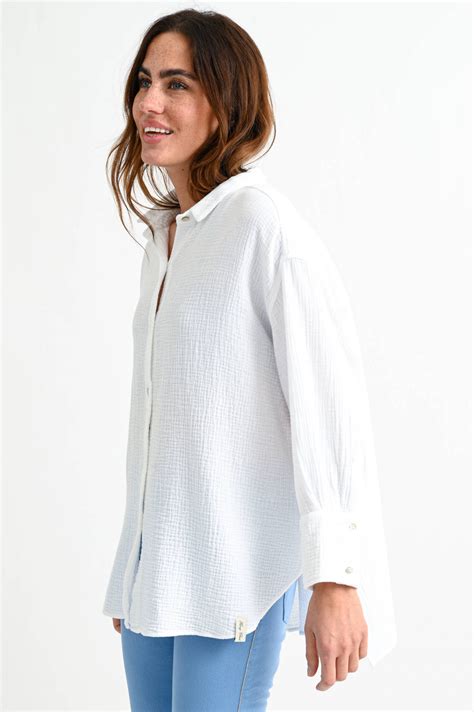 Henry Christ Oversized Musselin Bluse in Weiß GRUENER AT