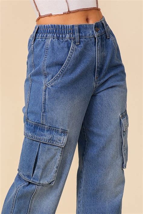 High Waisted Denim Cargo Jean K Momo