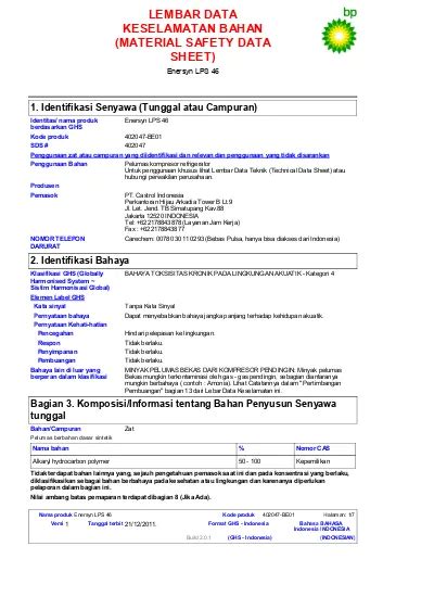 LEMBAR DATA KESELAMATAN BAHAN MATERIAL SAFETY DATA SHEET