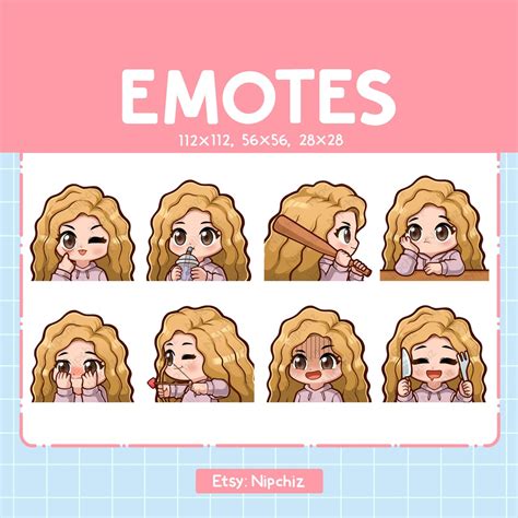 Girl Emote Bundle Blonde Curly Hair Emotes For Streaming 8 Cute