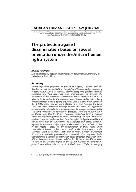 Pdf The Protection Against Discrimination Based On Sexual Orientation