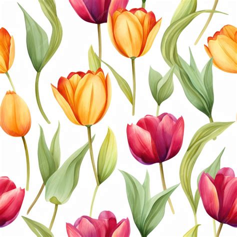 Premium AI Image | Seamless water color tulip with leaf pattern on ...