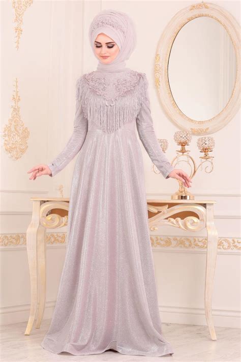 Rose Poudr Tesett Rl Abiye Elbise Robe De Soir E Hijab Pd