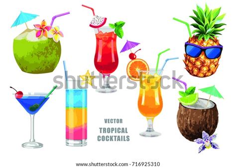 Tropical Cocktails Set For Summer Beach Party Vector Design Isolated