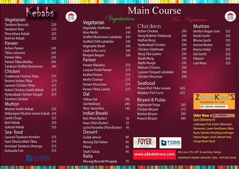 Menu At Zaheer Khans Fine Dine Pune Ground Floor