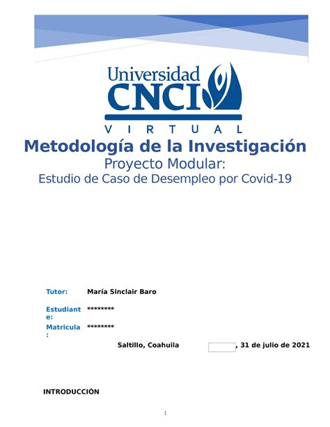 Proyecto Modular Metodología Investigación Metodología De La