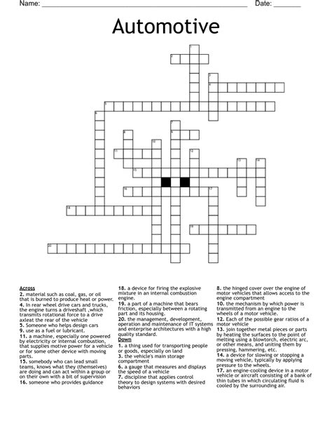 Automotive Crossword Wordmint