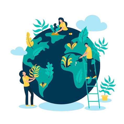 Premium Vector Save The Planet Concept With People And Globe