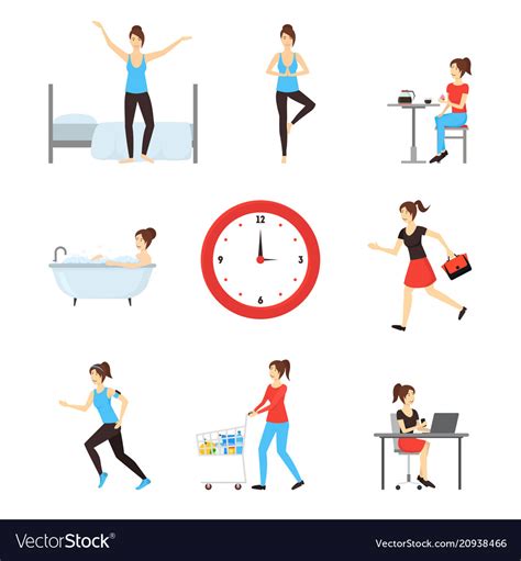 Cartoon Daily Routine Character Woman Royalty Free Vector