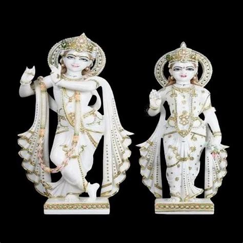 White And Golden Hindu Marble Radha Krishna Statue Packaging Type Box