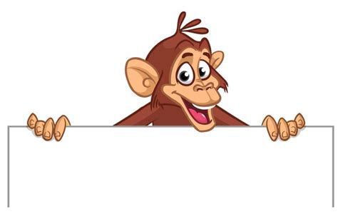 Premium Vector | Cartoon monkey chimpanzee holding blank empty white paper or placard for menu ...