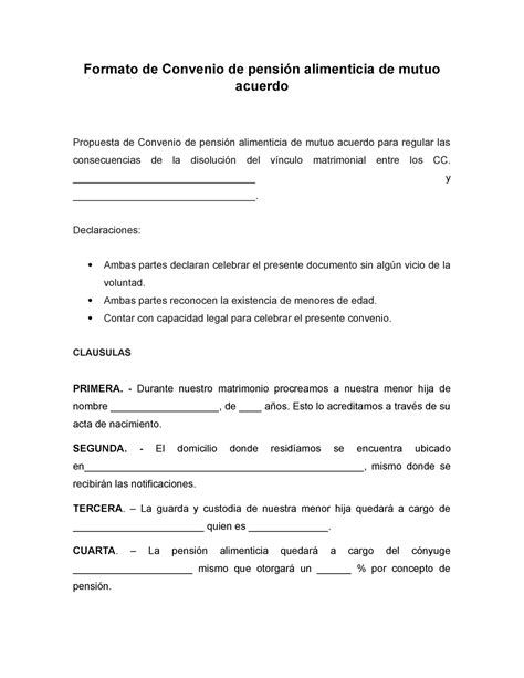 Formato De Convenio De Pension Alimenticia Y Guarda Y Custodia El Hot