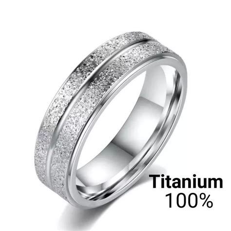 Jual Cincin Titanium Pria Wanita Model Pasir Garis Tengah Silver Anti