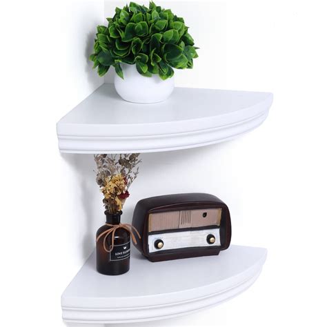 Floating Corner Shelves, 2 Tier Fan-Shaped Corner Wall Shelves, Corner Shelves Wall Mounted ...