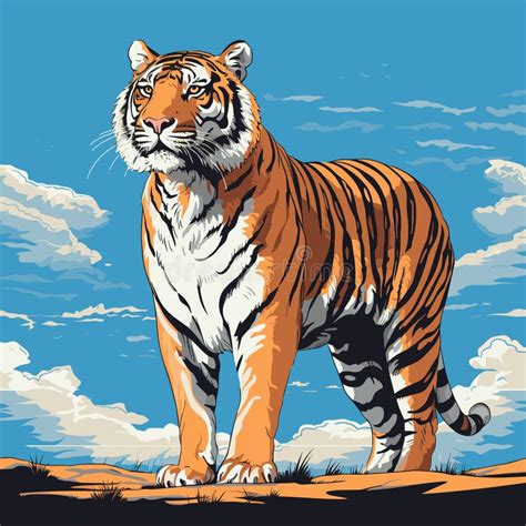 Vector Giant Tiger. Tiger Drawing Full Body Stock Image - Image of glitter, safari: 303363875