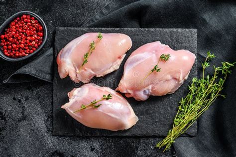 Raw Boneless Chicken Thighs Fillet Black Background Stock Photo