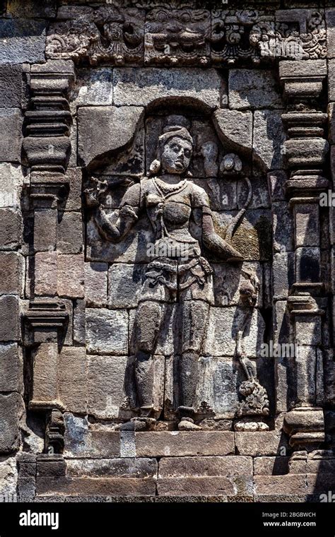 A Bas Relief Panel At Candi Lumbung Buddhist Temple The Prambanan