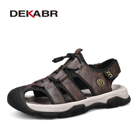 Dekabr Summer Outdoor Sandals For Men Breathable Split Leather Large Size Lightweight Classic