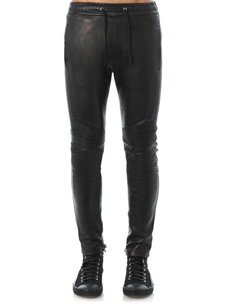 Lyst Balmain Skinnyleg Leather Track Pants In Black For Men