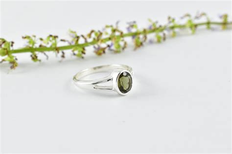 Faceted Moldavite Ring Genuine Moldavite Sterling Silver Ring Etsy