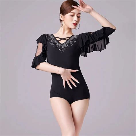 Lotus Arm Hole Design Bodysuit Female Latin Dance Dress Women Ballroom