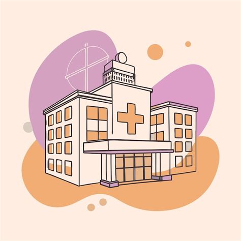 Un Dibujo De Un Hospital Con Una Cruz En La Parte Superior Vector