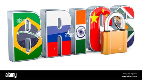 Brics Summit With Padlock 3d Rendering Isolated On White Background