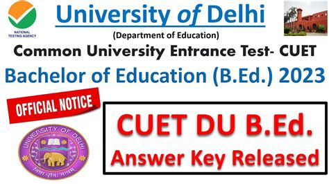 CUET B Ed 2023 Answer Key Released DU B Ed Answer Key Released