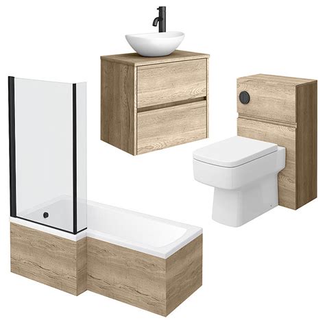 Venice Linea Rustic Oak Bathroom Suite With Oval Basin Vanity Unit