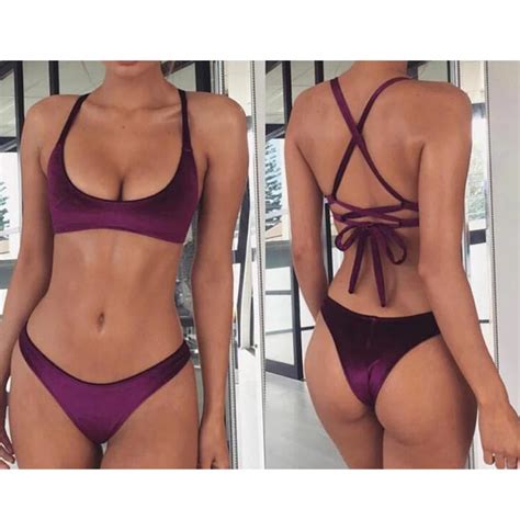 Melphieer Velvet Bikini 2018 Purple Swimwear Women Sexy Push Up Bathing