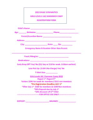 Fillable Online Eagle Gymnastics Academy Recreational Program Fax