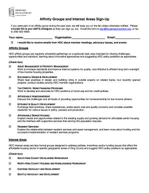 Fillable Online Housingconsortium Affinity Group Sign Up Form 2012