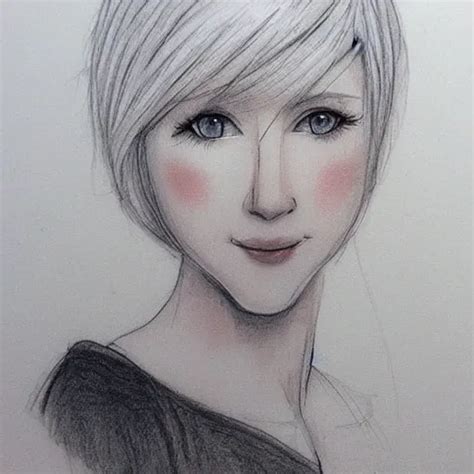 Cute White Haired Girl Clean Color Background Pencil Sketch 3