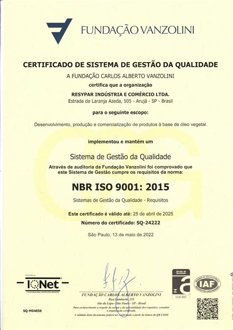 Certificado ISO 9001 Resypar