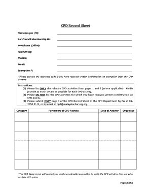 Cpd Record Sheet Fill Online Printable Fillable Blank Pdffiller