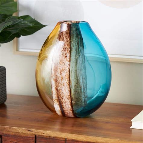 Litton Lane Multi Colored Rounded Ombre Glass Decorative Vase With