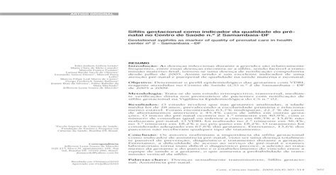 Sífilis Gestacional Como Indicador Da Qualidade Do Pré · Com