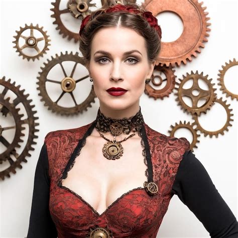 Steampunk Woman With Cogs And Gears Premium AI Generated Image