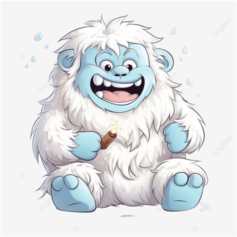 Yeti Winter Eating Marshmallow Png Illustration White Purple Cute