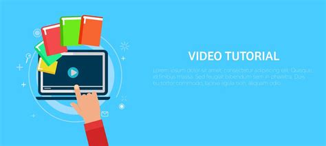 Video tutorial banner. Hand pressing a computer. Vector flat ...