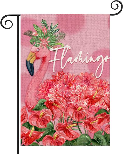 Hguan Flamingo Garden Flag Double Sided Spring Summer Red Flowers