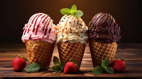 Premium Ai Image Strawberry Vanilla Chocolate Ice Cream Ai Generative