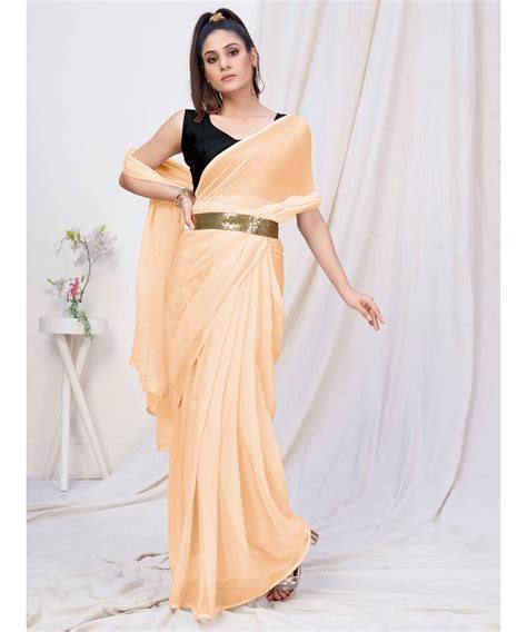 Warm Off White Plain Ready To Wear Silk Saree With Blouse White Fire