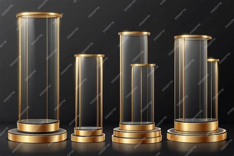 Premium Photo Pedestals Set Pedestal With Golden Line On Isolated