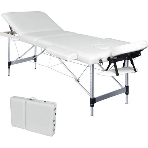 Table De Massage Pliante Portable 3 Zones En Aluminium Blanc Housse