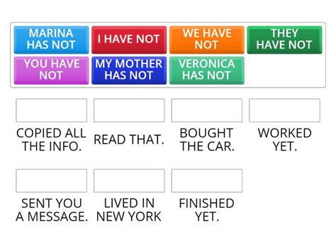 Present Perfect Negative Sentences Une Las Parejas