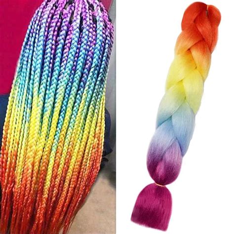 Extensions De Cheveux Synth Tiques Tresses Au Crochet Couleur Arc En