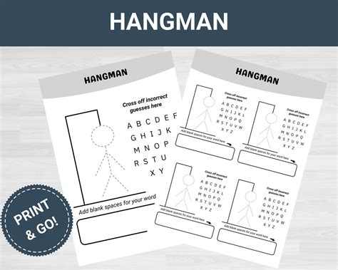 Hangman Printable Hangman Page Hangman Game Printable - Etsy